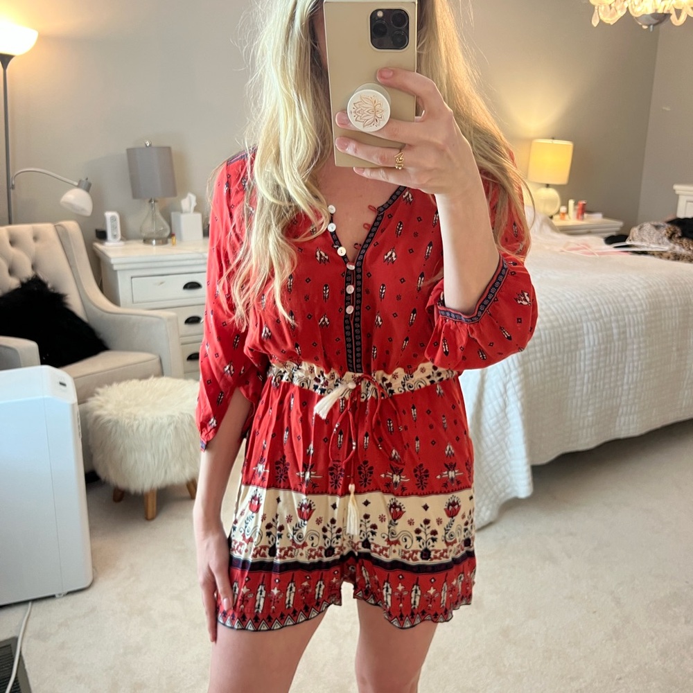 Red Floral Romper - Picture 2 of 2